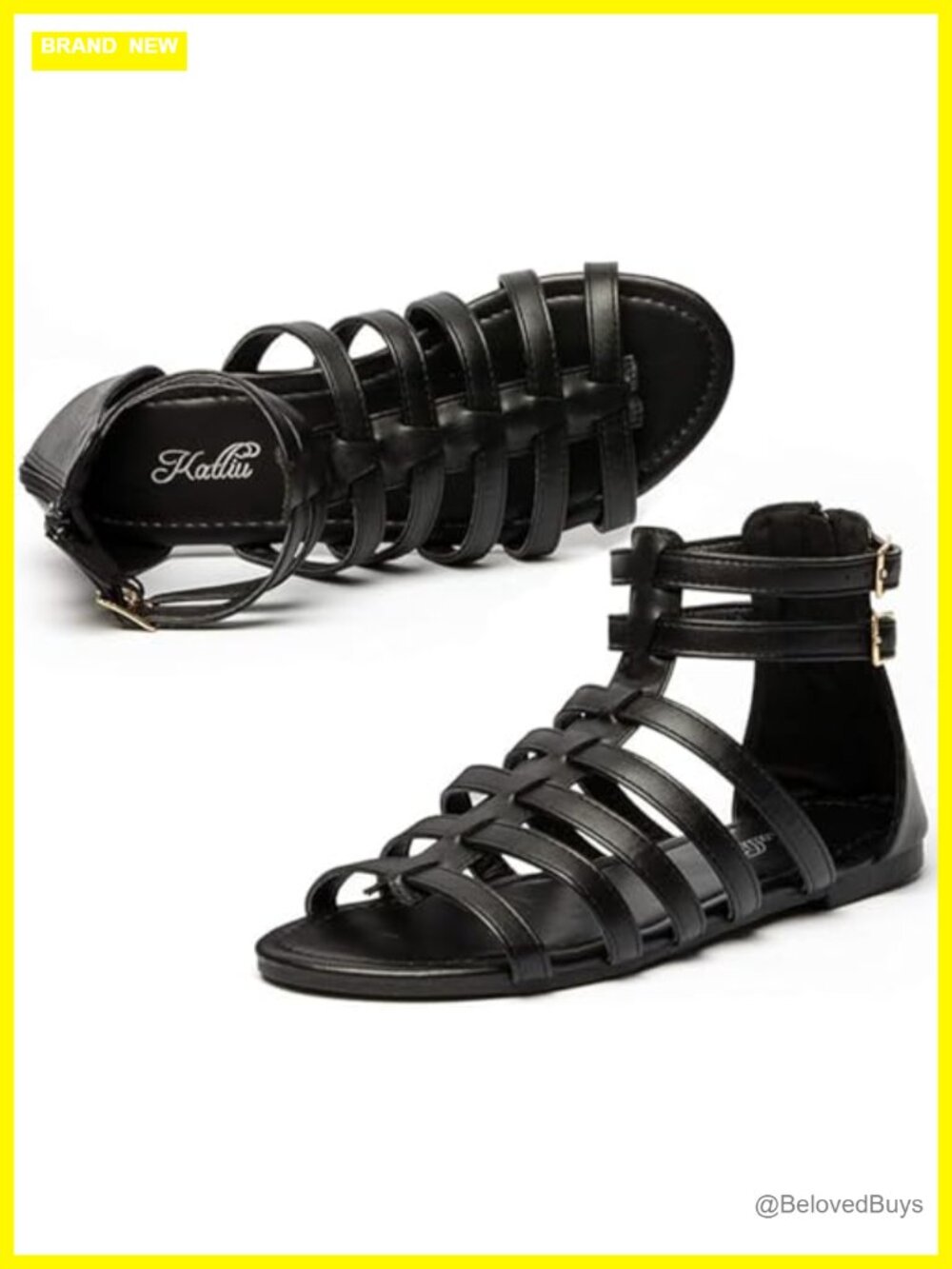 Women's Gladiator Sandals Strappy Flat Faux Leather Adjustable Buckle Summer